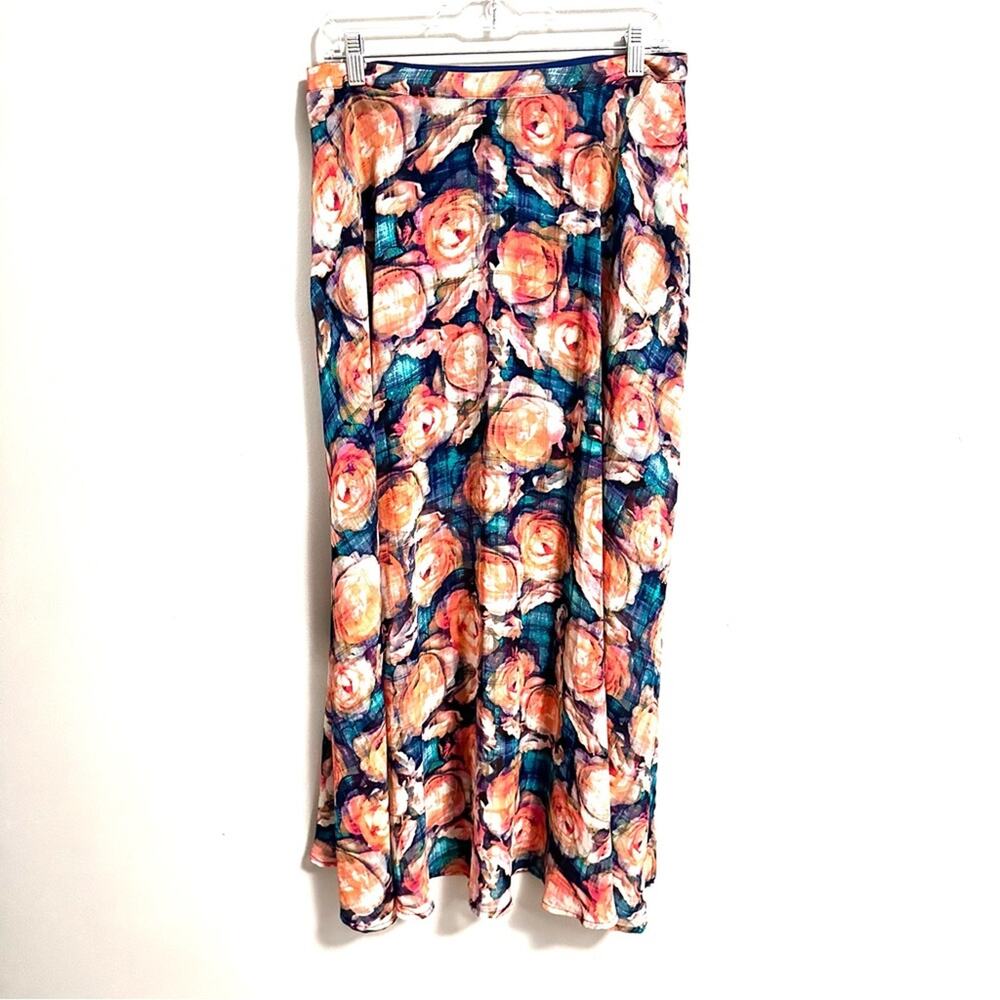 Decree Floral Flowy Long Ankle Length Maxi Skirt Peach Blue Women Large